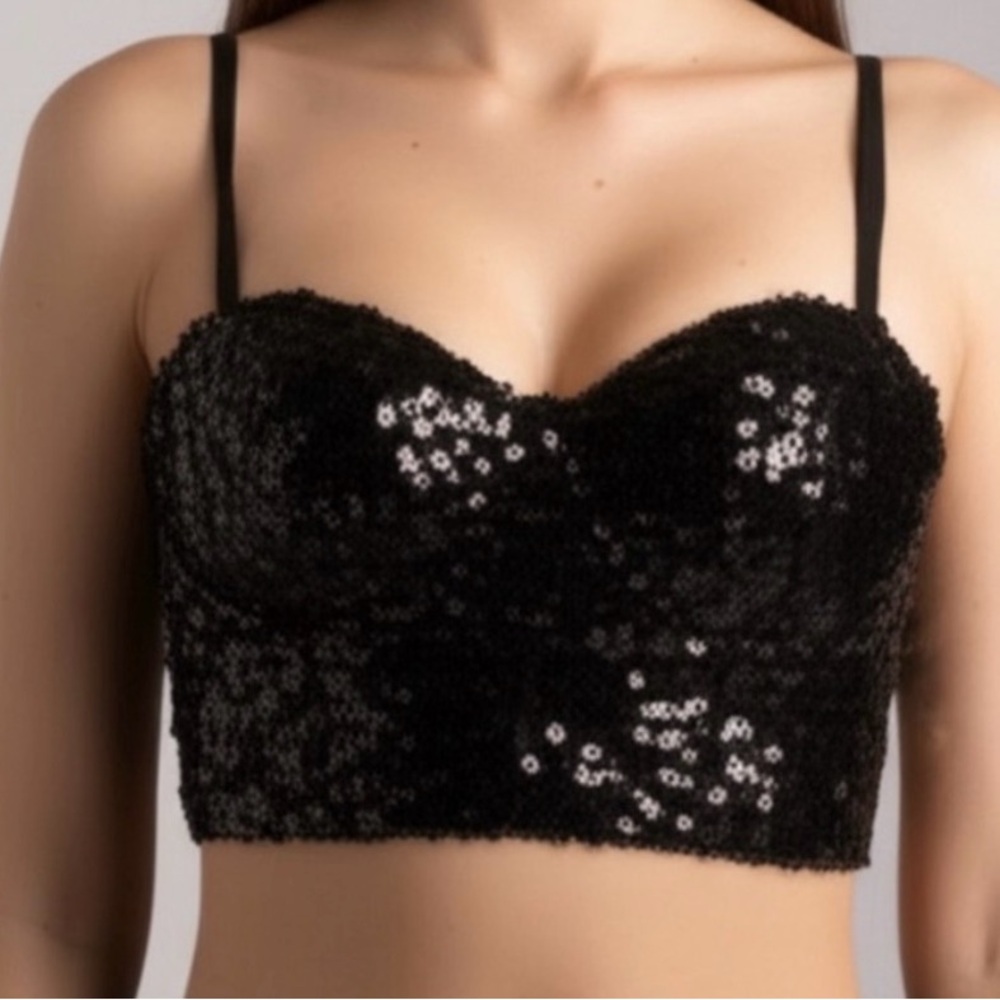 Wet Seal Black Sequin Bustier Top
